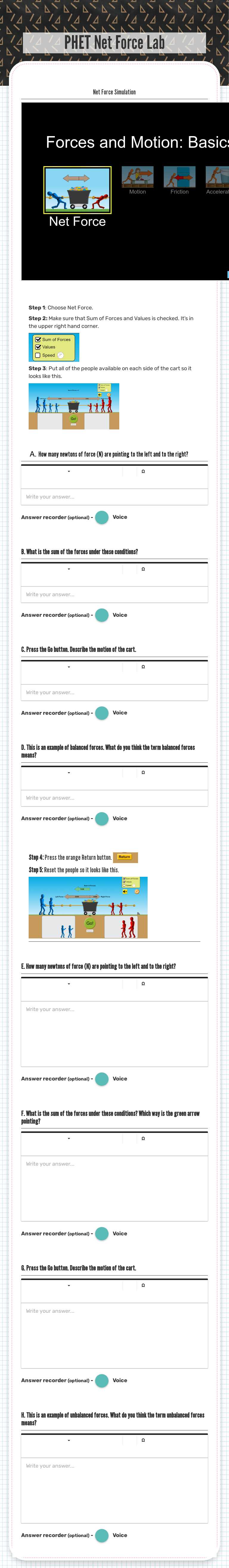 PHET Net Force Lab worksheet preview image