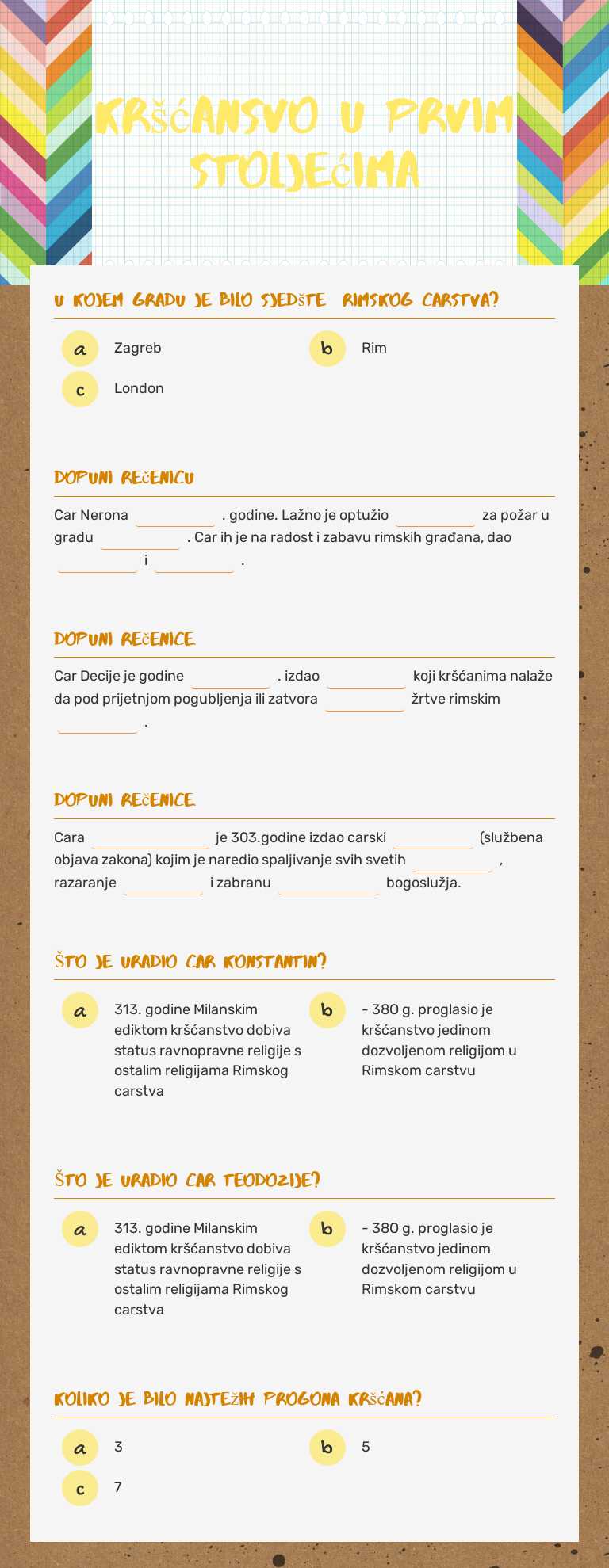 kršćansvo u prvim stoljećima Grade 6 worksheet preview