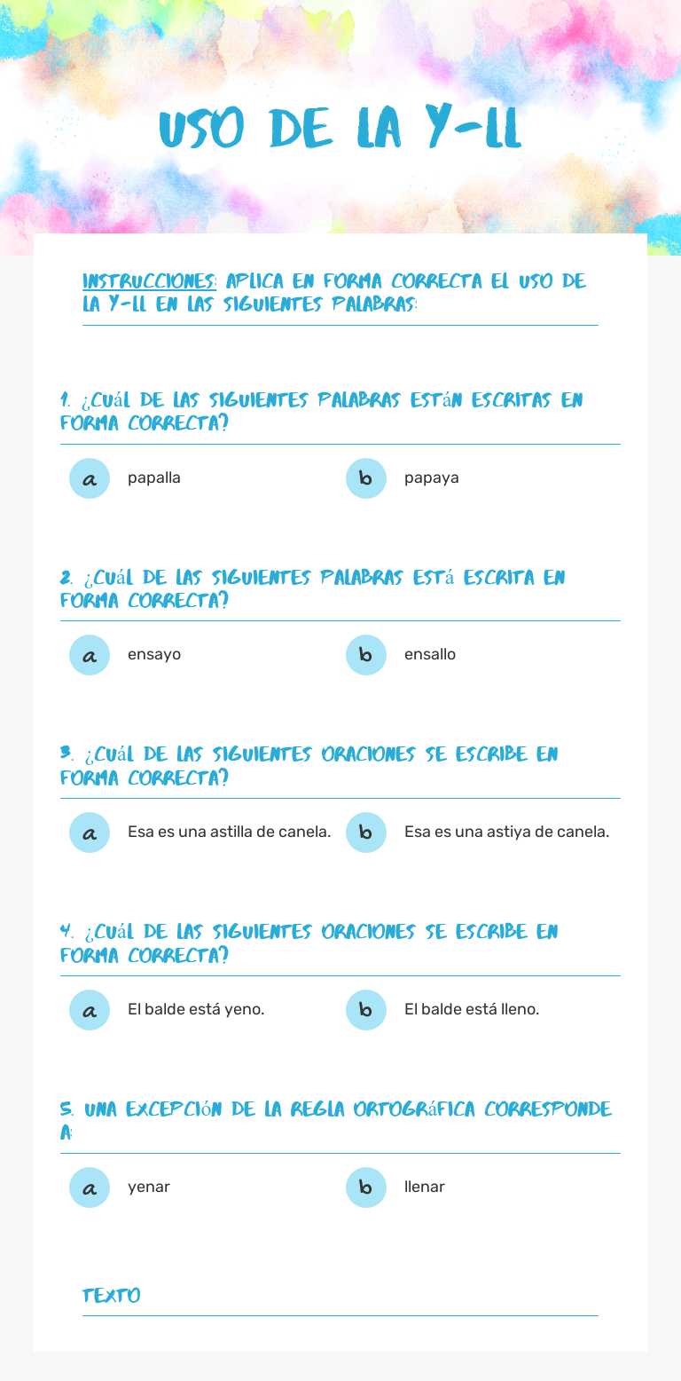 UsO DE LA Y-LL worksheet preview image