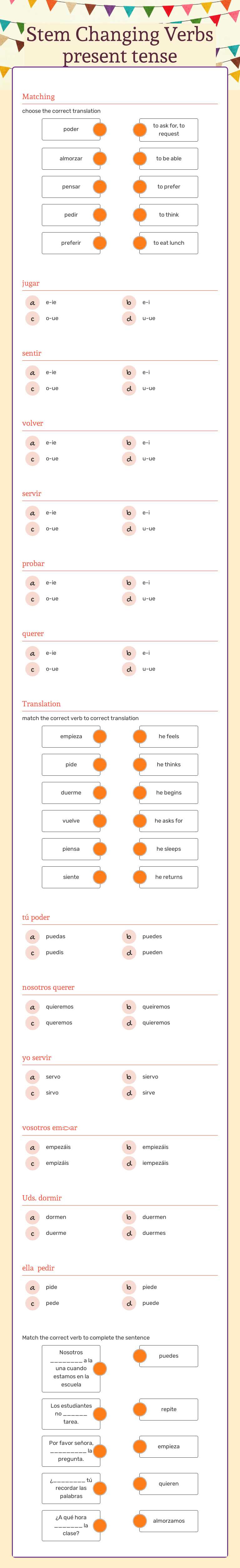 Stem Changing Verbs present tense worksheet preview image