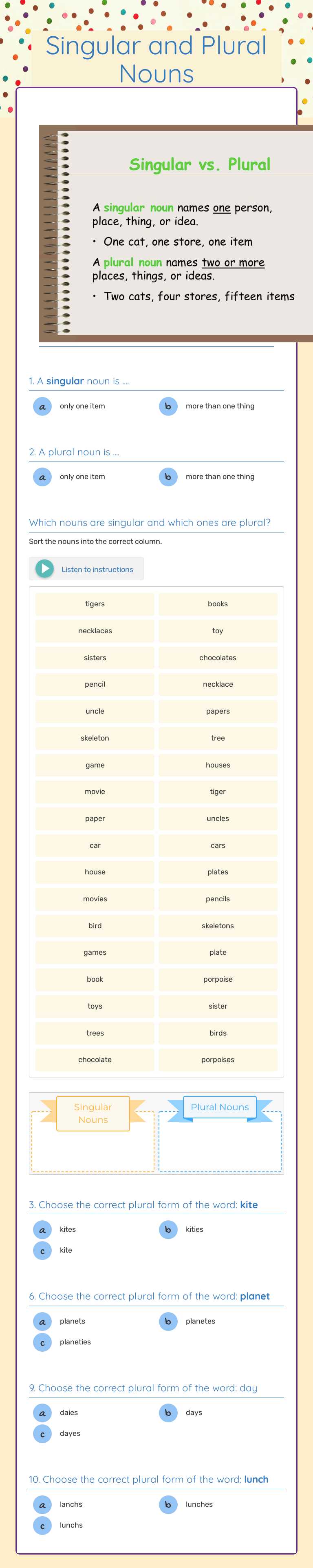 Singular and Plural Nouns worksheet preview image