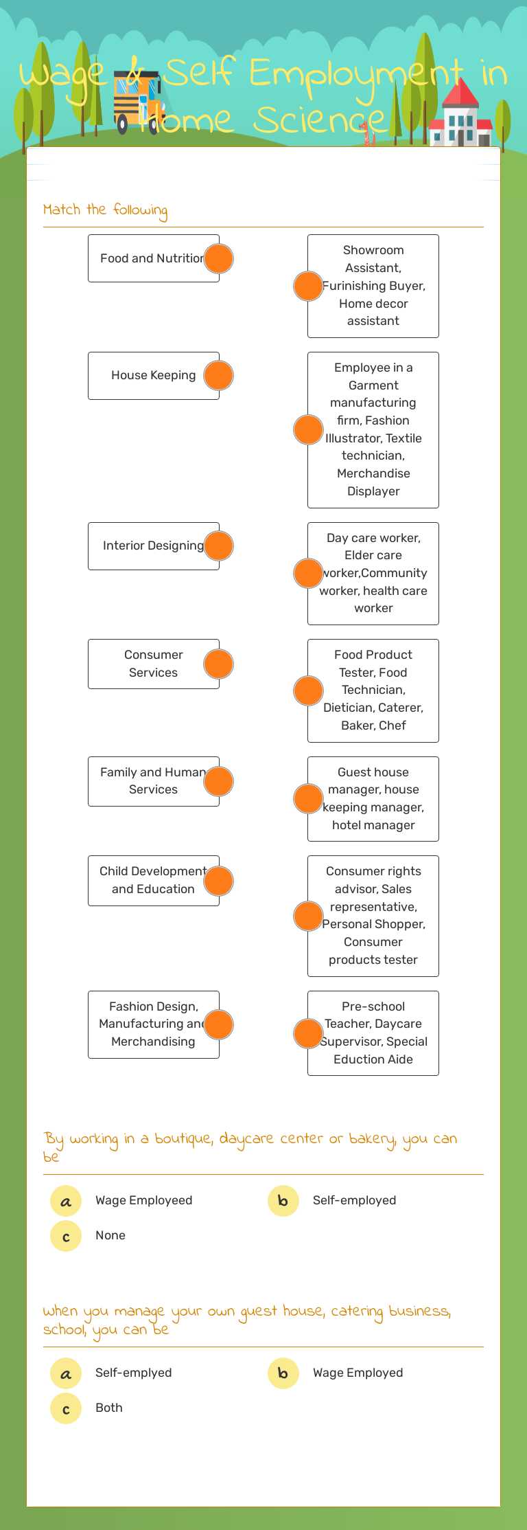 Wage & Self Employment in Home Science worksheet preview image