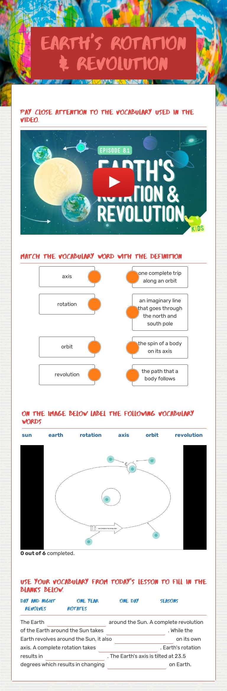 Earth's Rotation & Revolution worksheet preview image