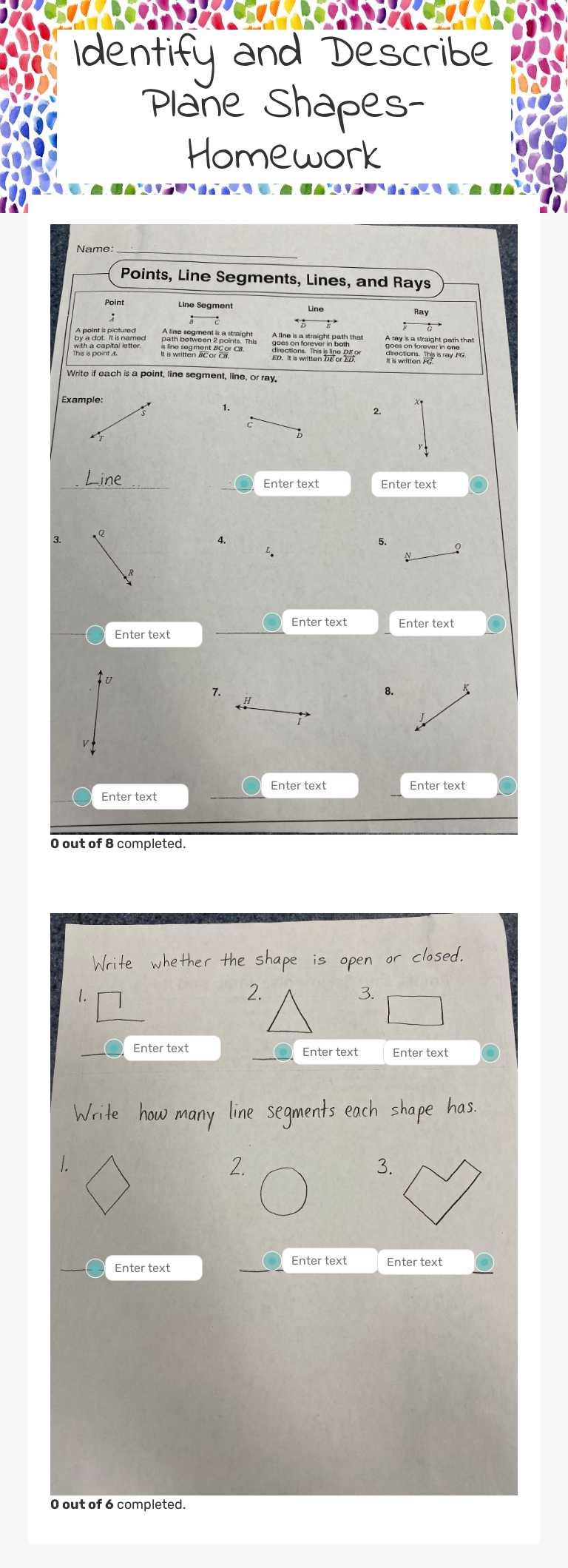 Identify and Describe Plane Shapes- Homework worksheet preview image