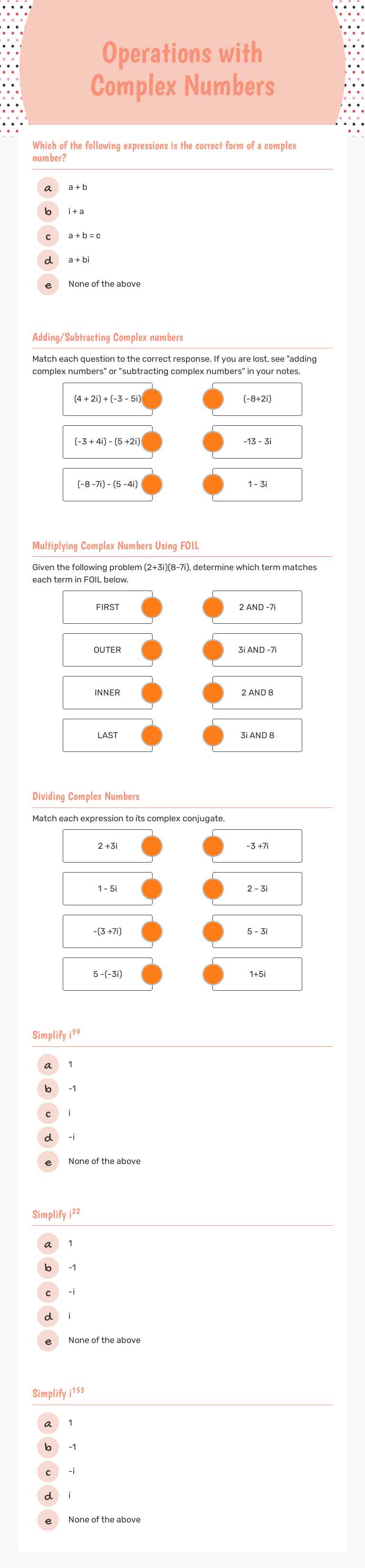 Operations with 
Complex Numbers worksheet preview image