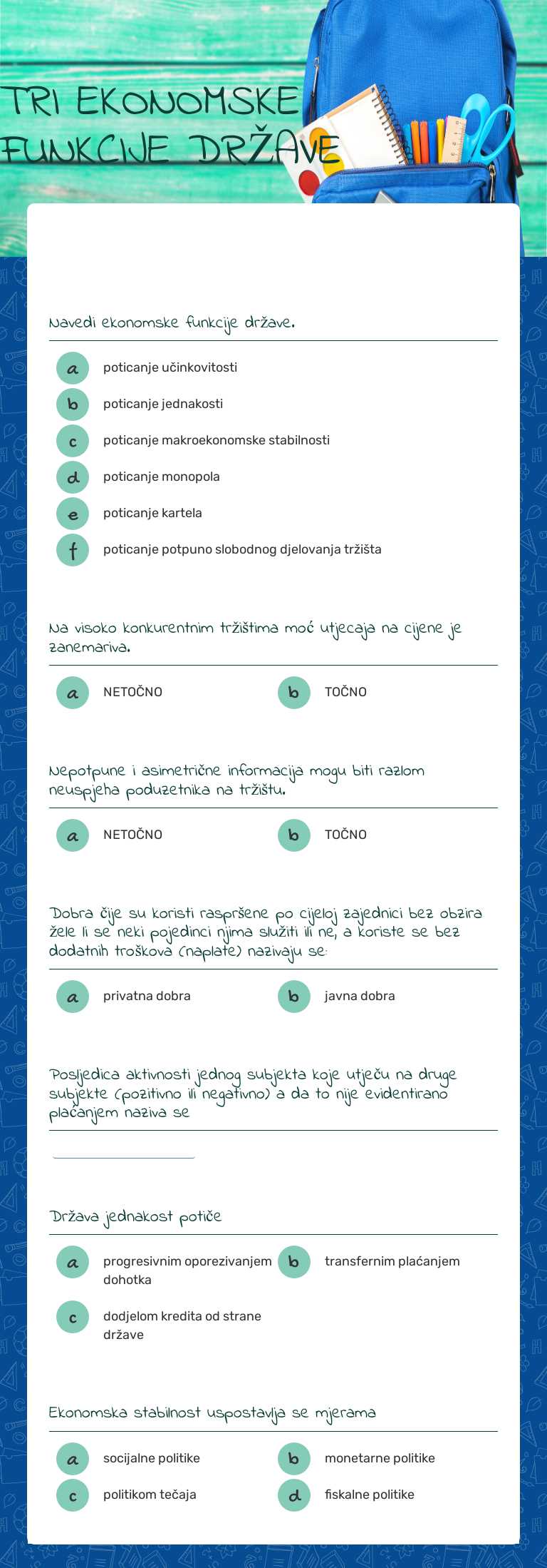 TRI EKONOMSKE FUNKCIJE DRŽAVE worksheet preview image