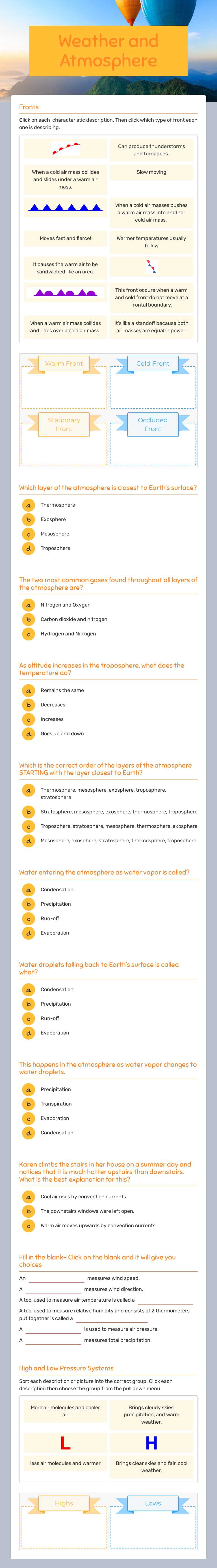 Weather and Atmosphere worksheet preview image