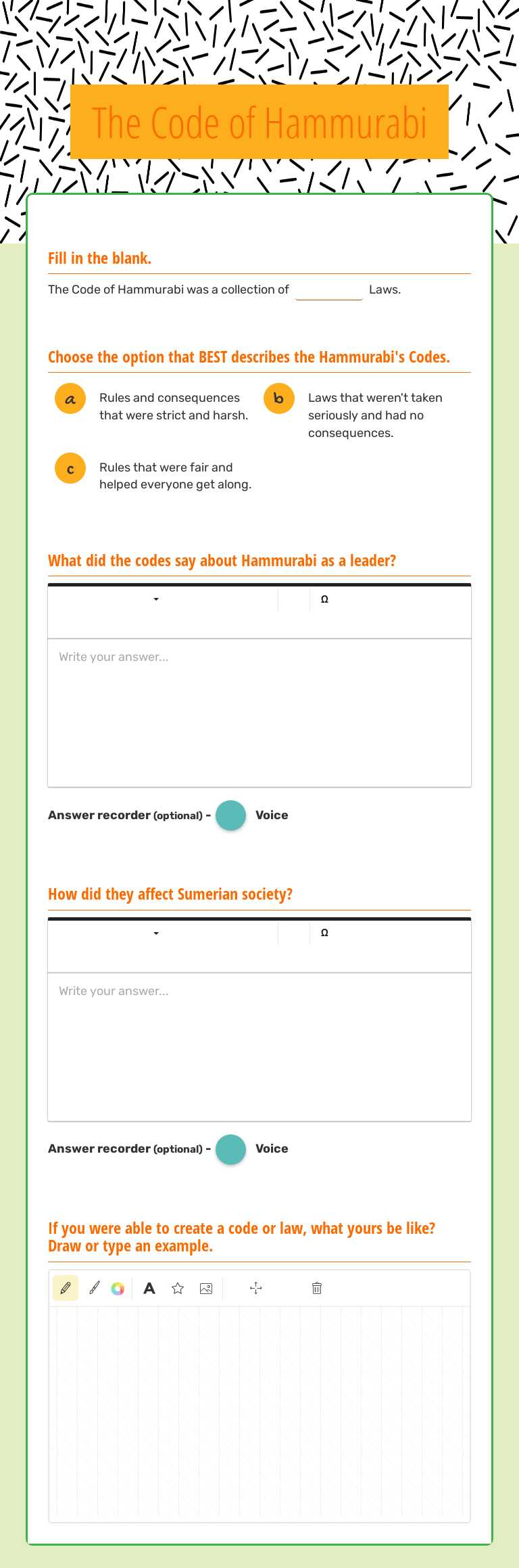 The Code of Hammurabi worksheet preview image