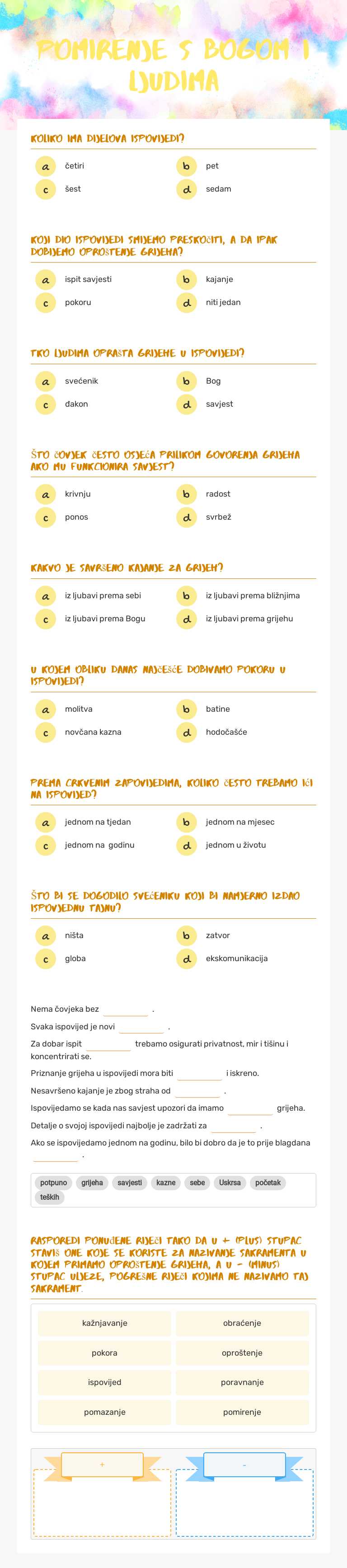 POMIRENJE S BOGOM I LJUDIMA worksheet preview image