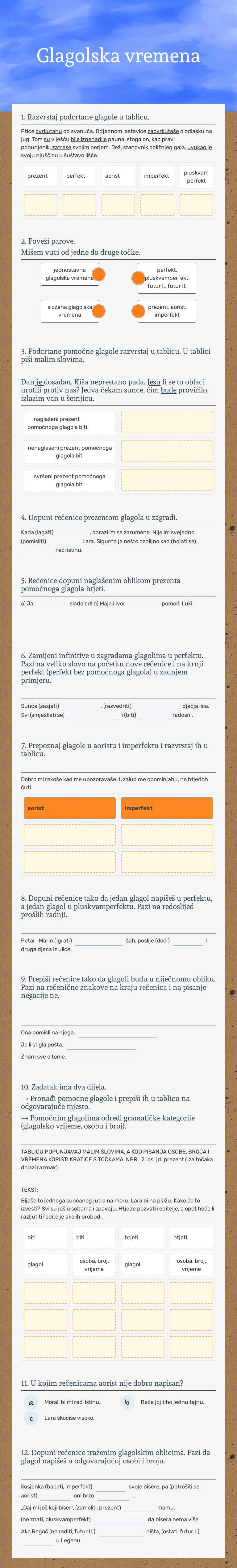 Glagolska vremena worksheet preview image