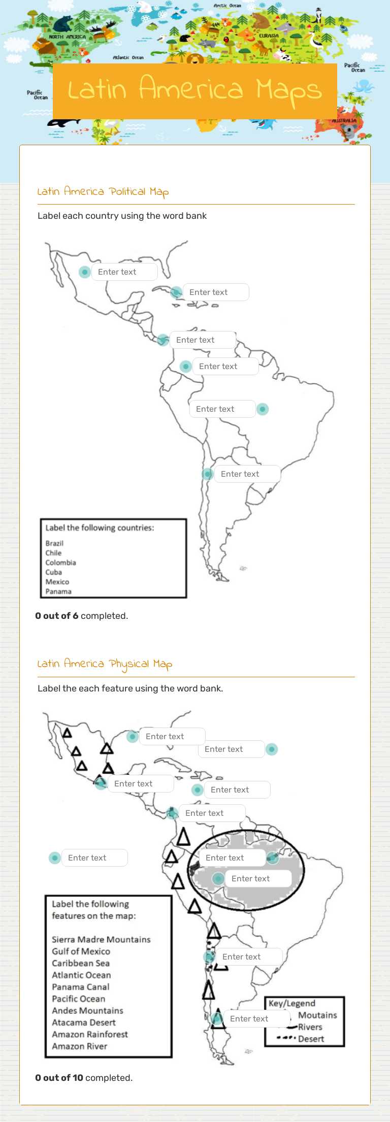 Latin America Maps worksheet preview image