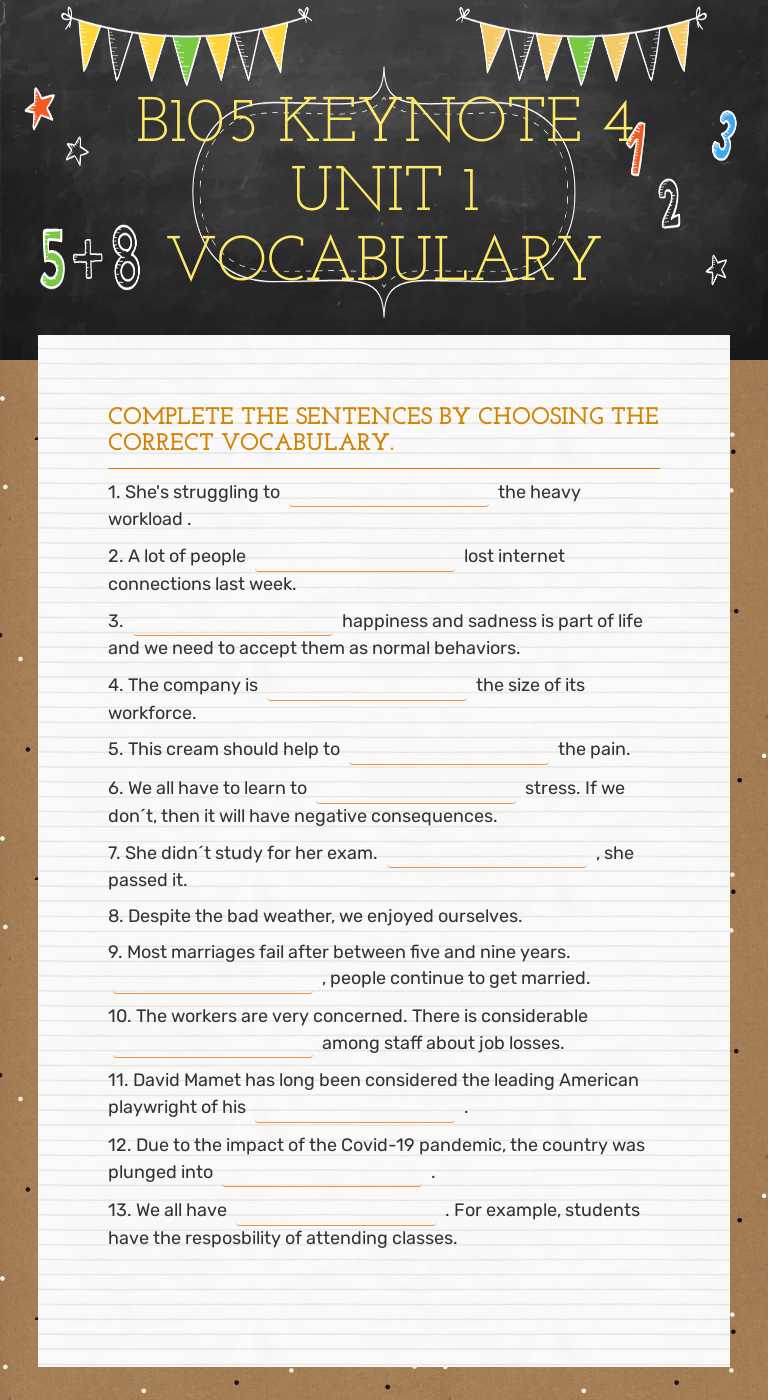 B105 KEYNOTE 4 UNIT 1 VOCABULARY worksheet preview image