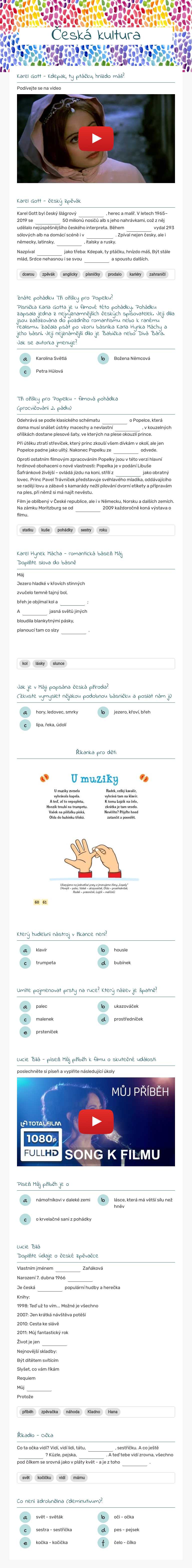 Česká kultura worksheet preview image