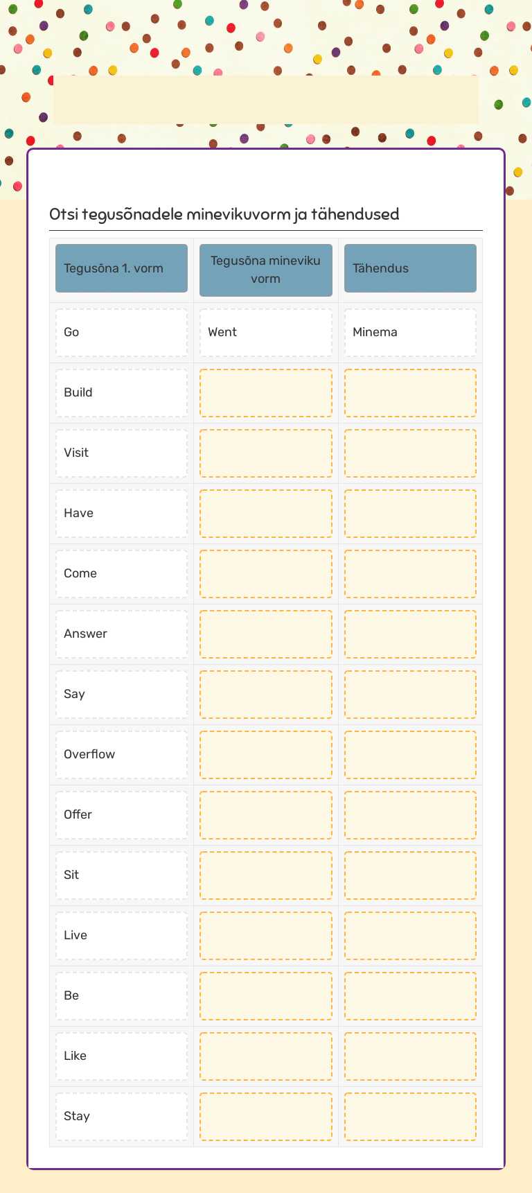 regular and irregular verbs worksheet preview image