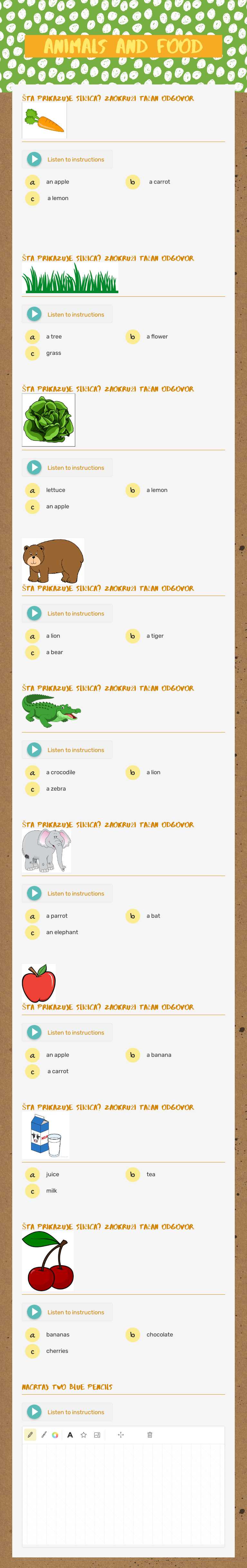 animals and food worksheet preview image