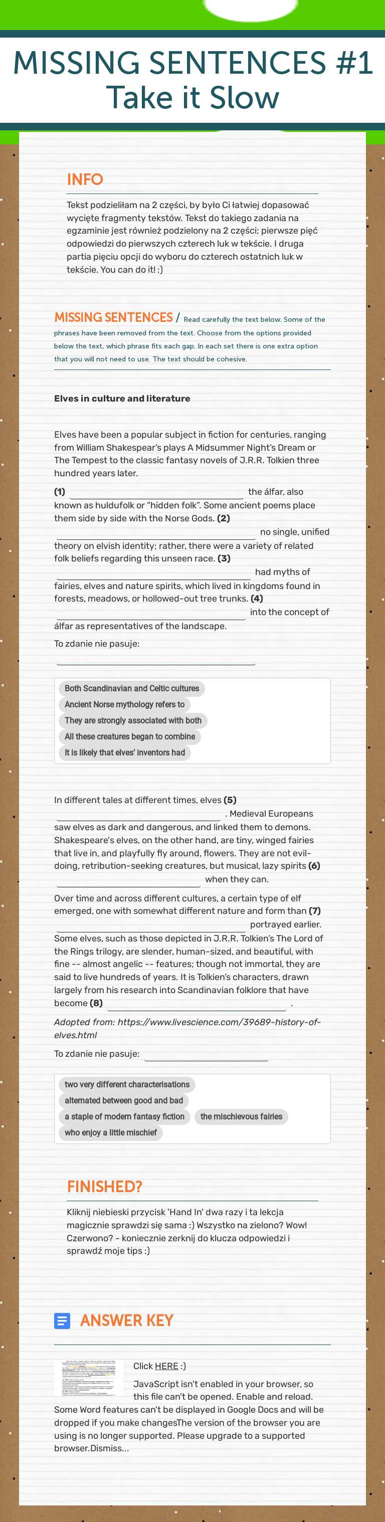MISSING SENTENCES #1
Take it Slow worksheet preview image