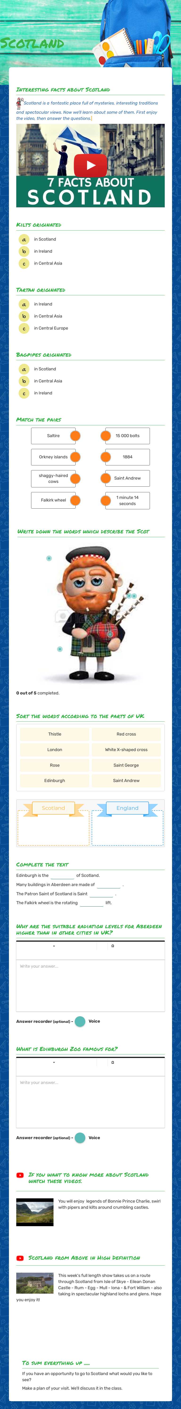 Scotland worksheet preview image