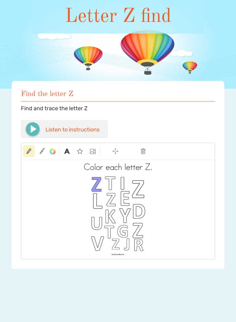 Letter Z find Preschool worksheet preview