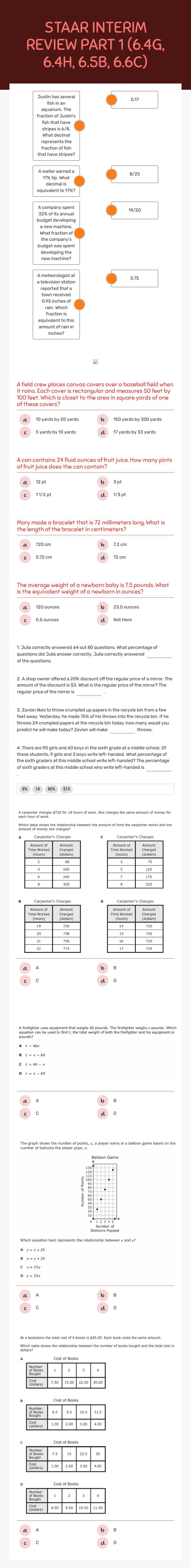 STAAR INTERIM REVIEW PART 1 
(6.4G, 6.4H, 6.5B, 6.6C) worksheet preview image