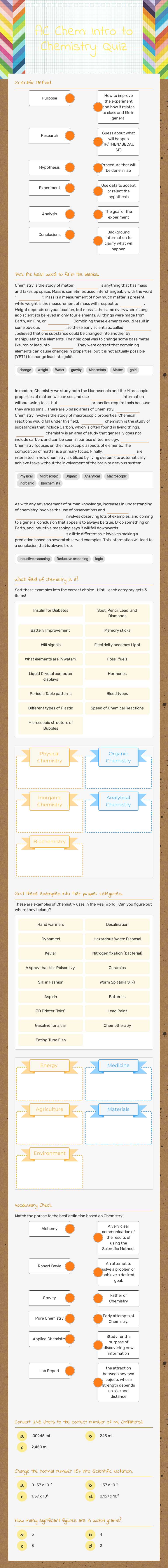 AC Chem:  Intro to Chemistry: Quiz worksheet preview image