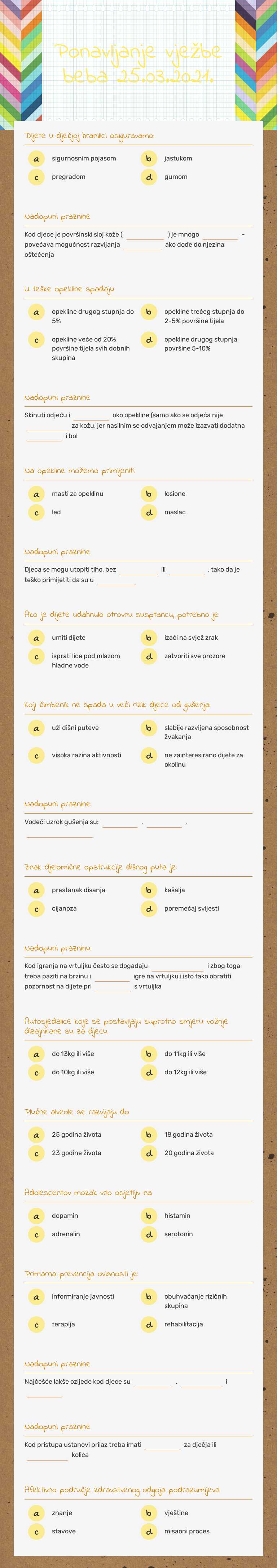 Ponavljanje vježbe beba 25.03.2021. worksheet preview image