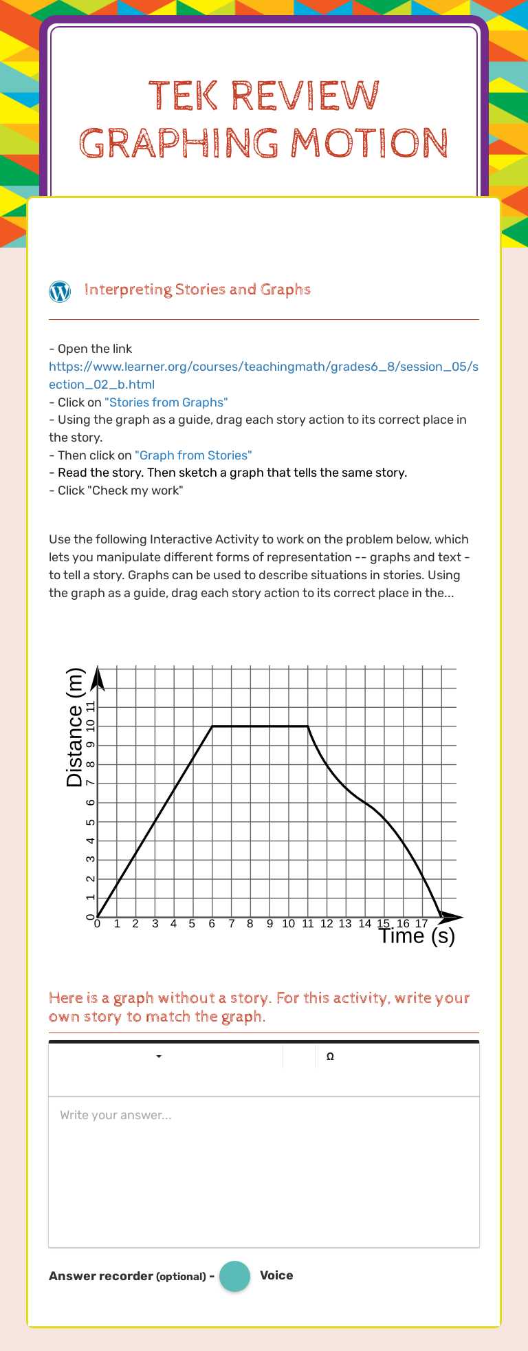 TEK REVIEW GRAPHING MOTION worksheet preview image