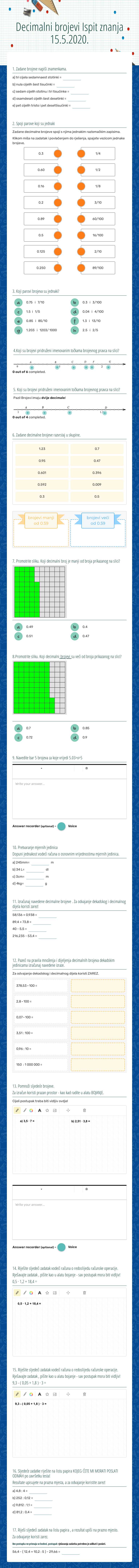 Decimalni brojevi
Ispit znanja
15.5.2020. worksheet preview image
