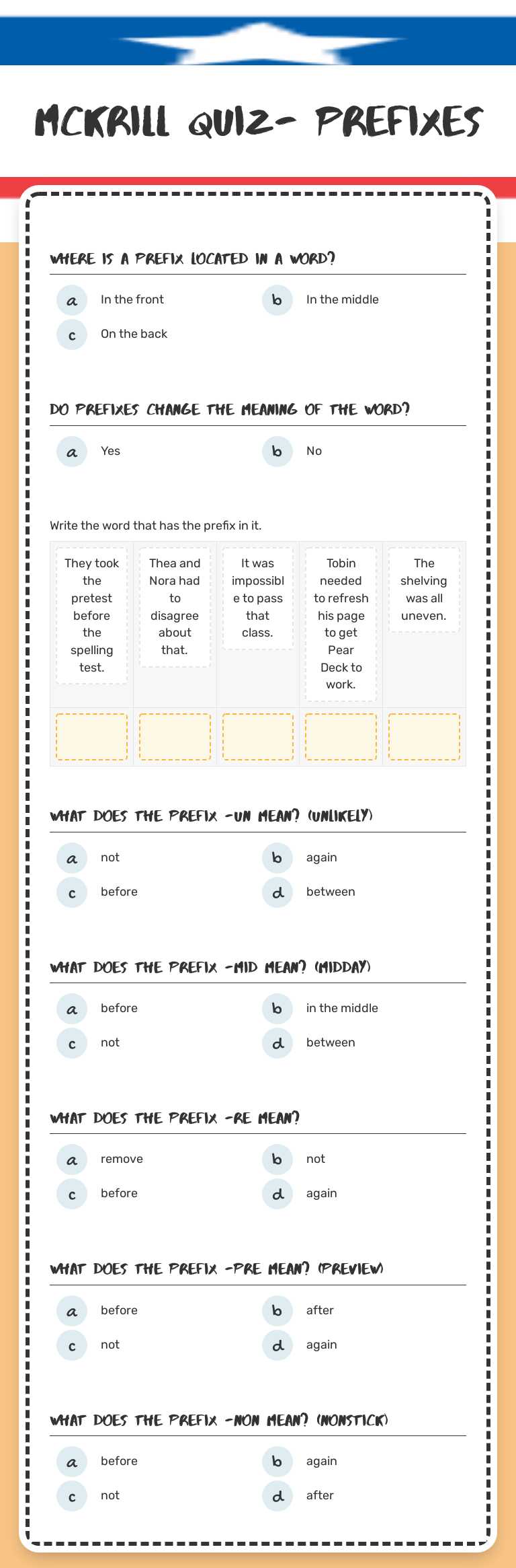McKrill Quiz- Prefixes Grade 4 worksheet preview