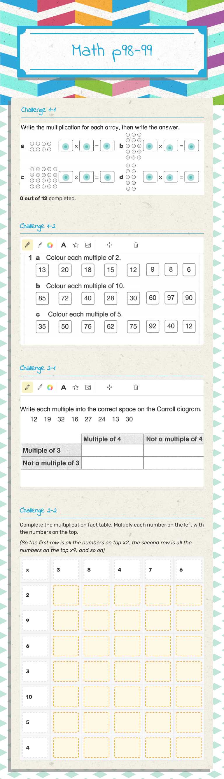 Math p98-99 worksheet preview image