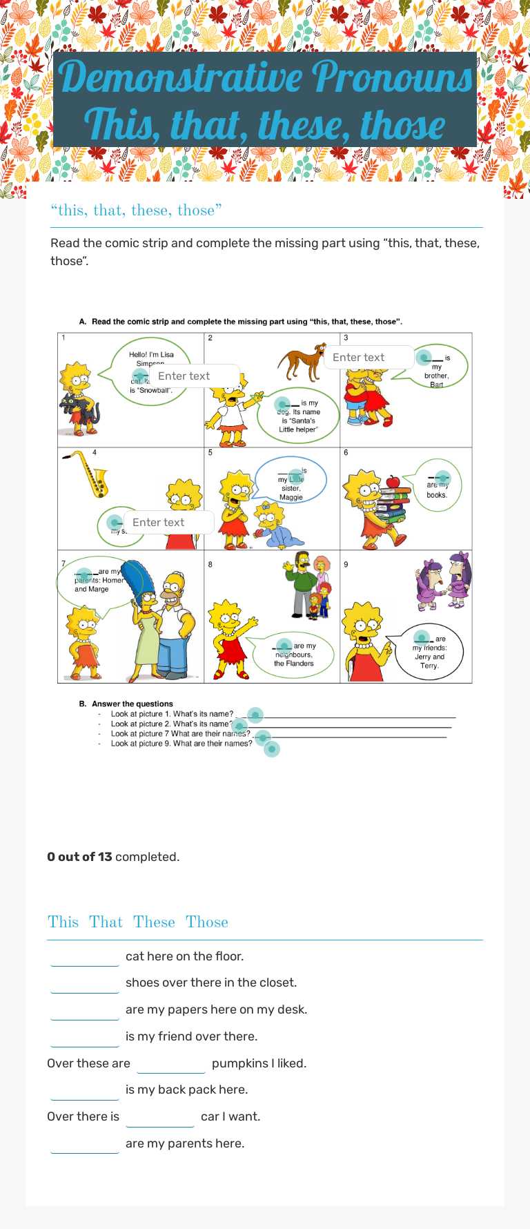 Demonstrative Pronouns This, that, these, those worksheet preview image