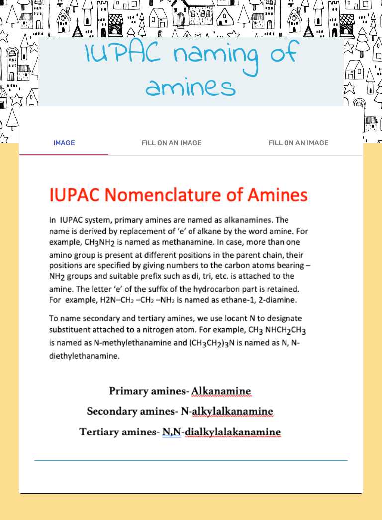 IUPAC naming of amines worksheet preview image