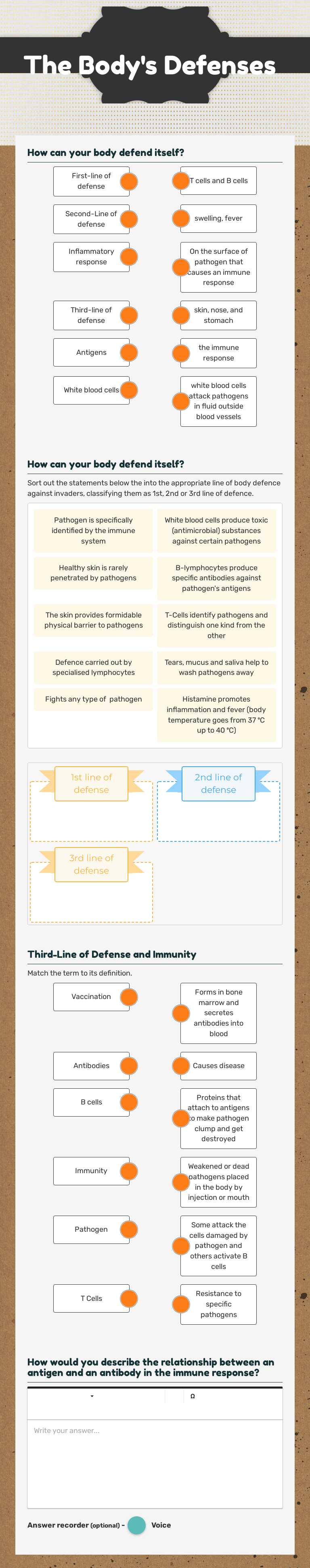 The Body's Defenses Grade 7 worksheet preview