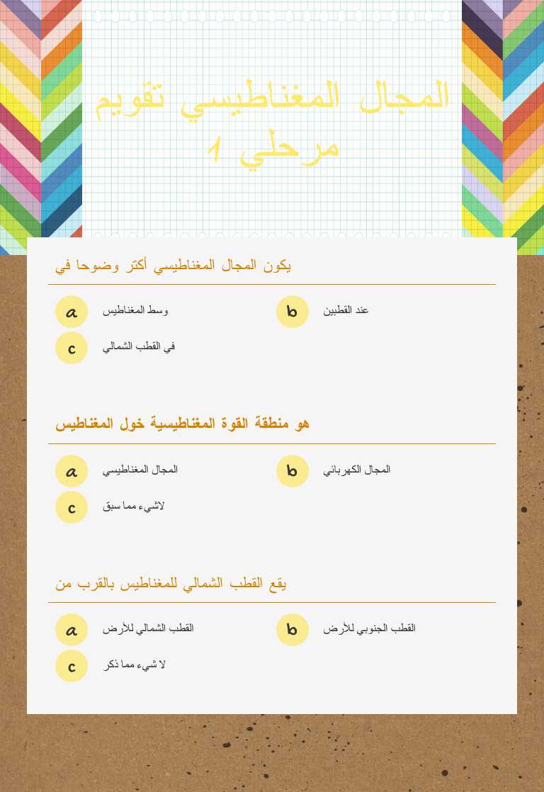 المجال المغناطيسي تقويم مرحلي 1 worksheet preview image