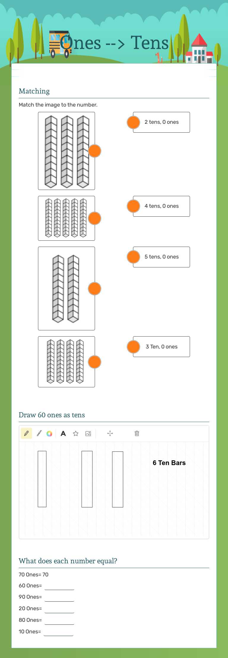 Ones --> Tens worksheet preview image