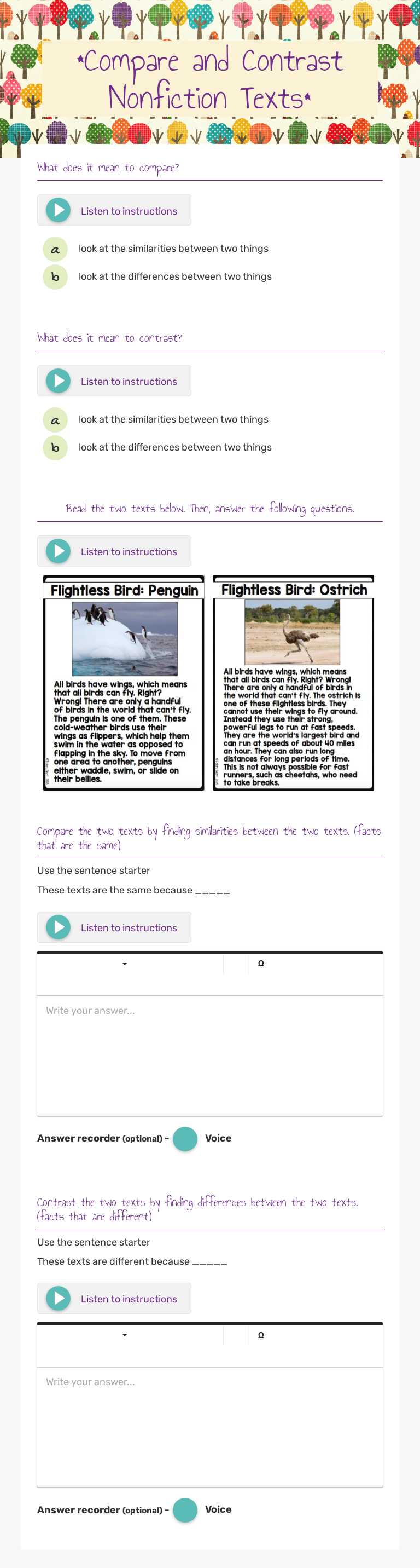 *Compare and Contrast Nonfiction Texts* worksheet preview image