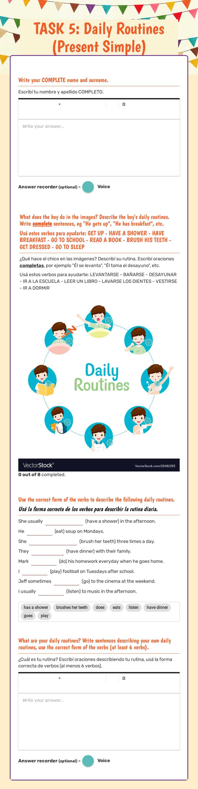 TASK 5: Daily Routines               
(Present Simple) worksheet preview image