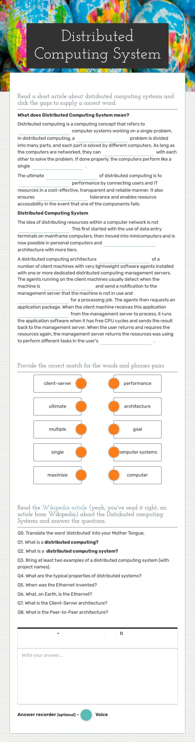 Distributed Computing System worksheet preview image