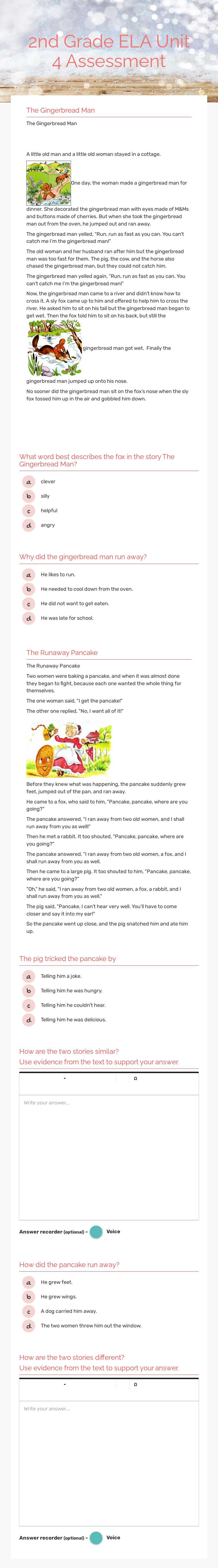 2nd Grade ELA Unit 4 Assessment worksheet preview image