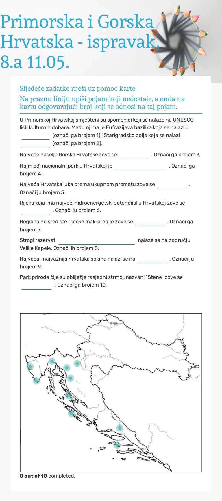 Primorska i Gorska Hrvatska - ispravak, 8.a 11.05. worksheet preview image