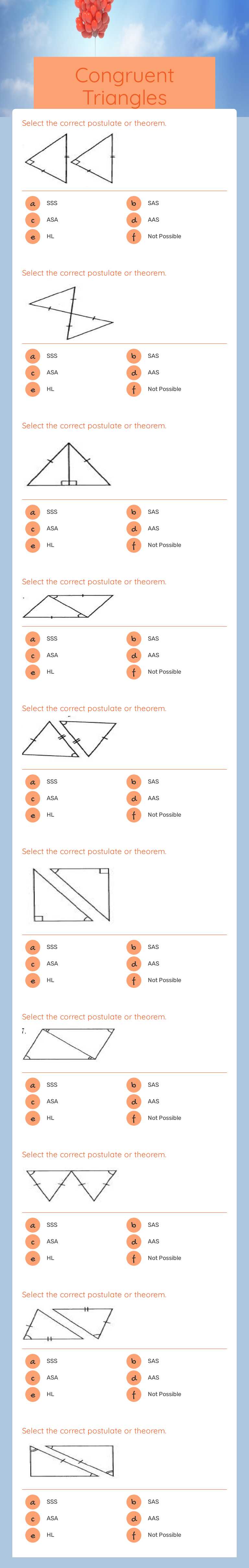Congruent Triangles Worksheet 11-20 worksheet preview image