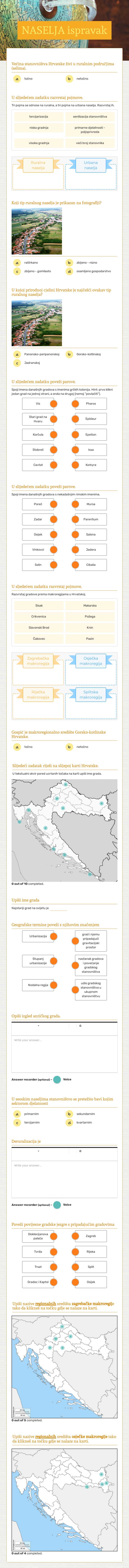NASELJA ispravak Grade 12 worksheet preview