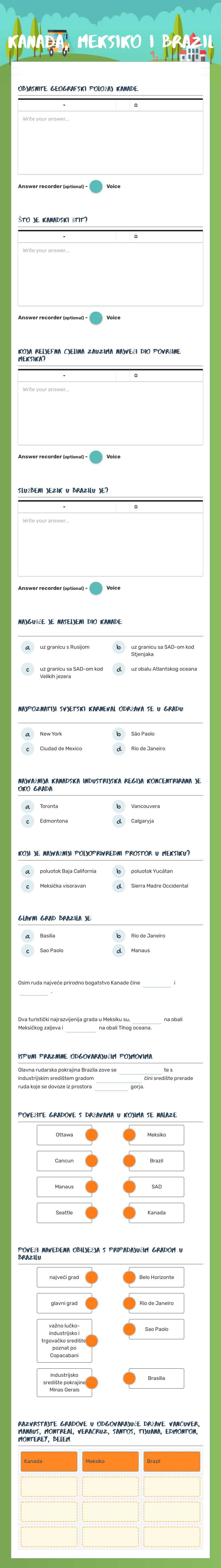kanada, meksiko i brazil worksheet preview image