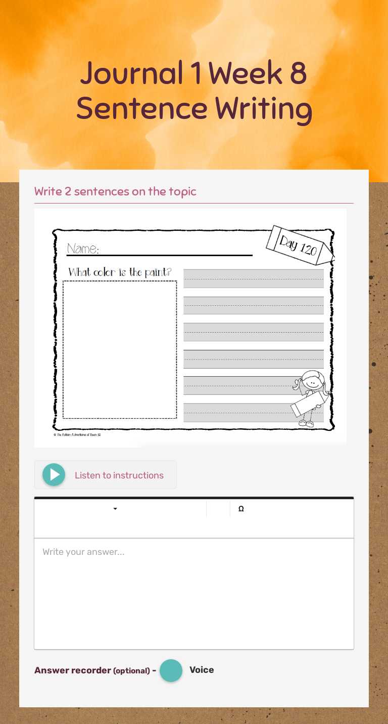 Journal 1 Week 8 Sentence Writing worksheet preview image