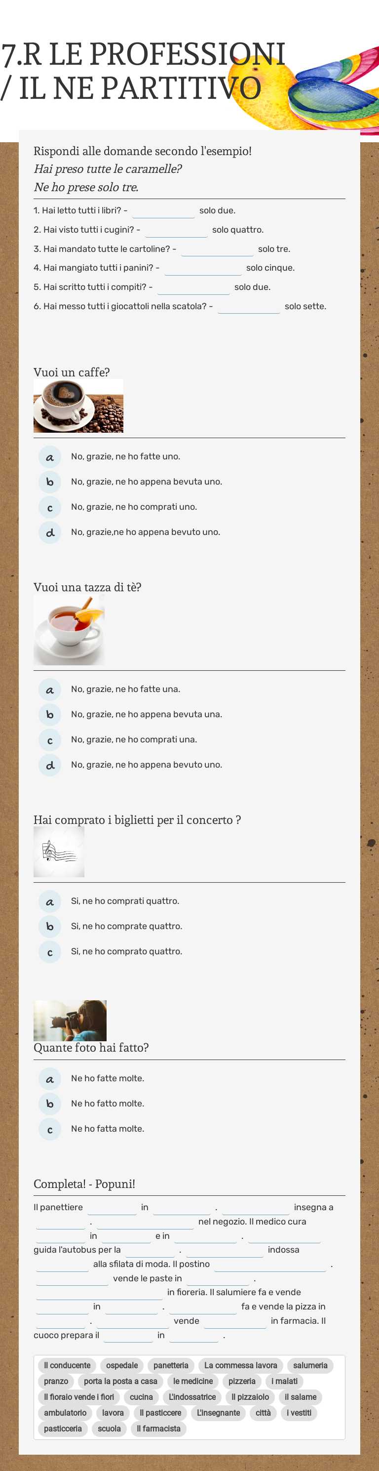 7.R LE PROFESSIONI / IL NE PARTITIVO worksheet preview image