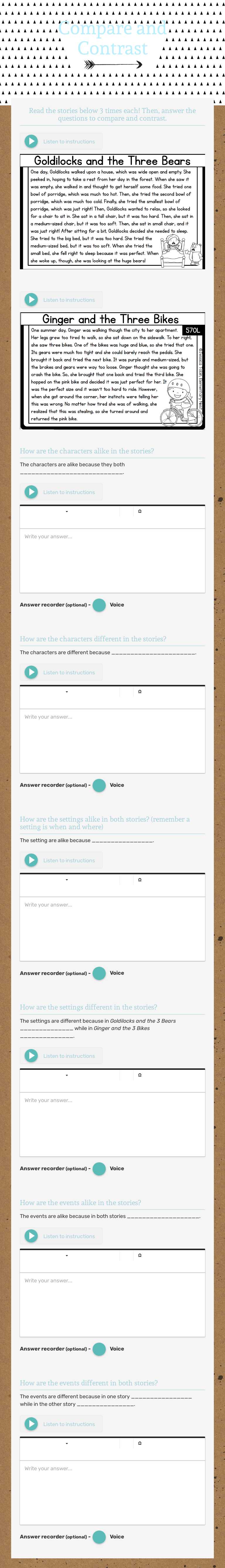Compare and Contrast worksheet preview image