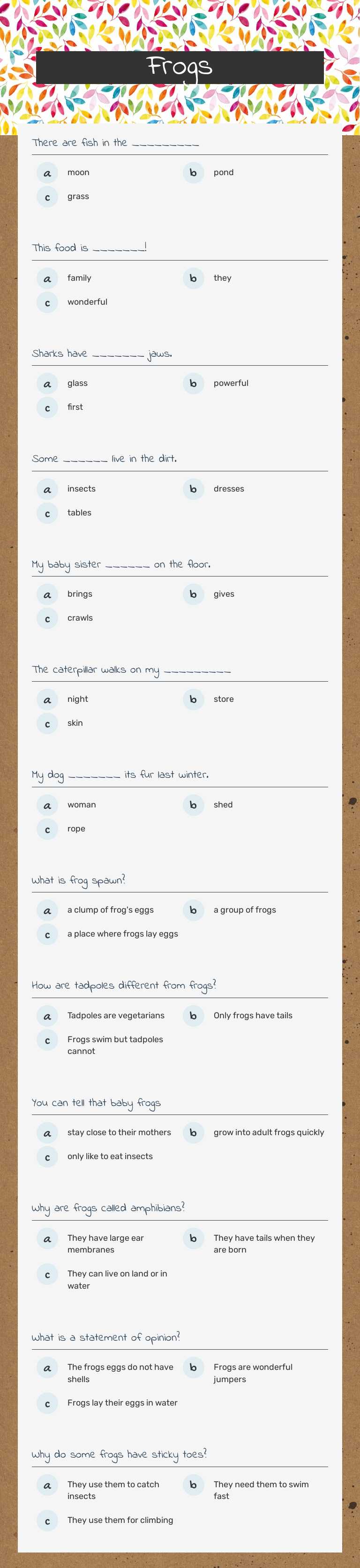 Frogs worksheet preview image