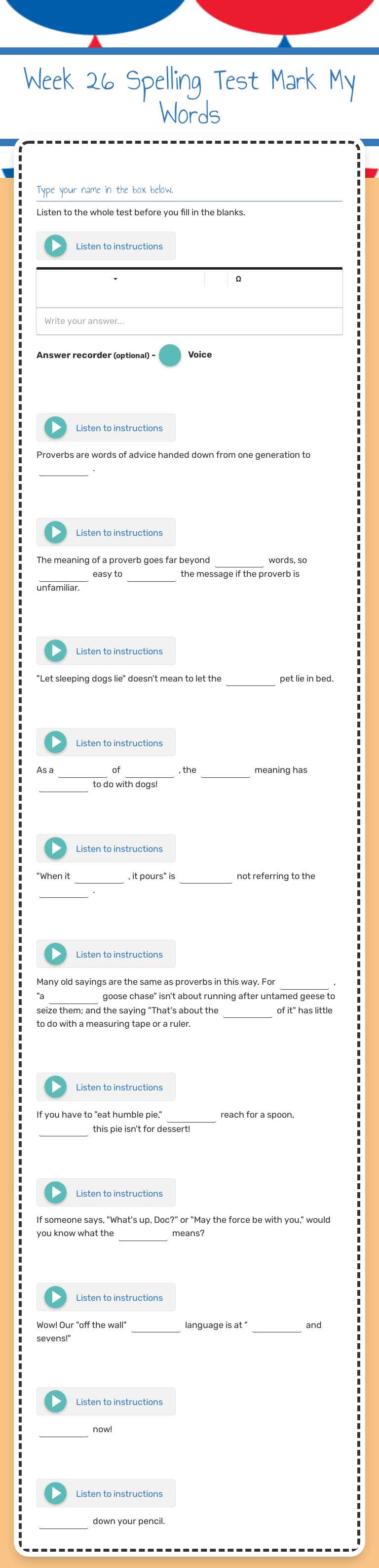 Week 26 Spelling Test
Mark My Words worksheet preview