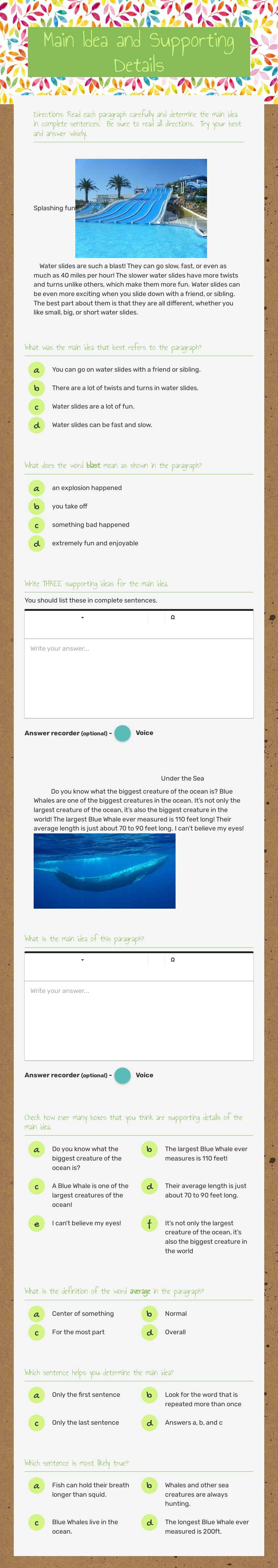 Main Idea and Supporting Details worksheet preview image