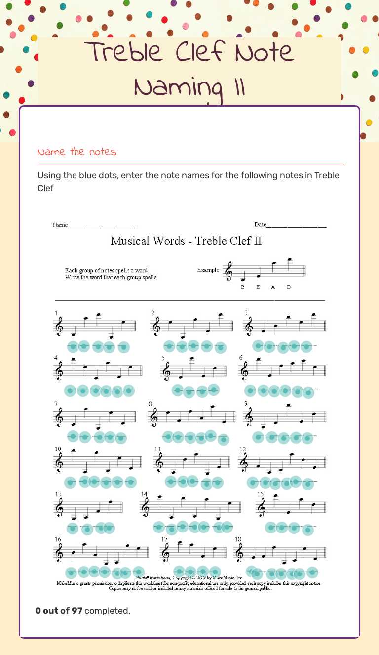 Treble Clef Note Naming II worksheet preview image