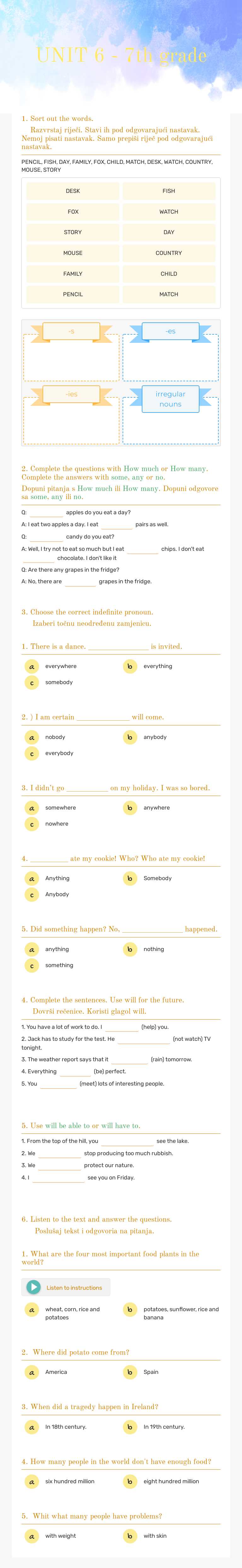 UNIT 6 - 7th grade worksheet preview image
